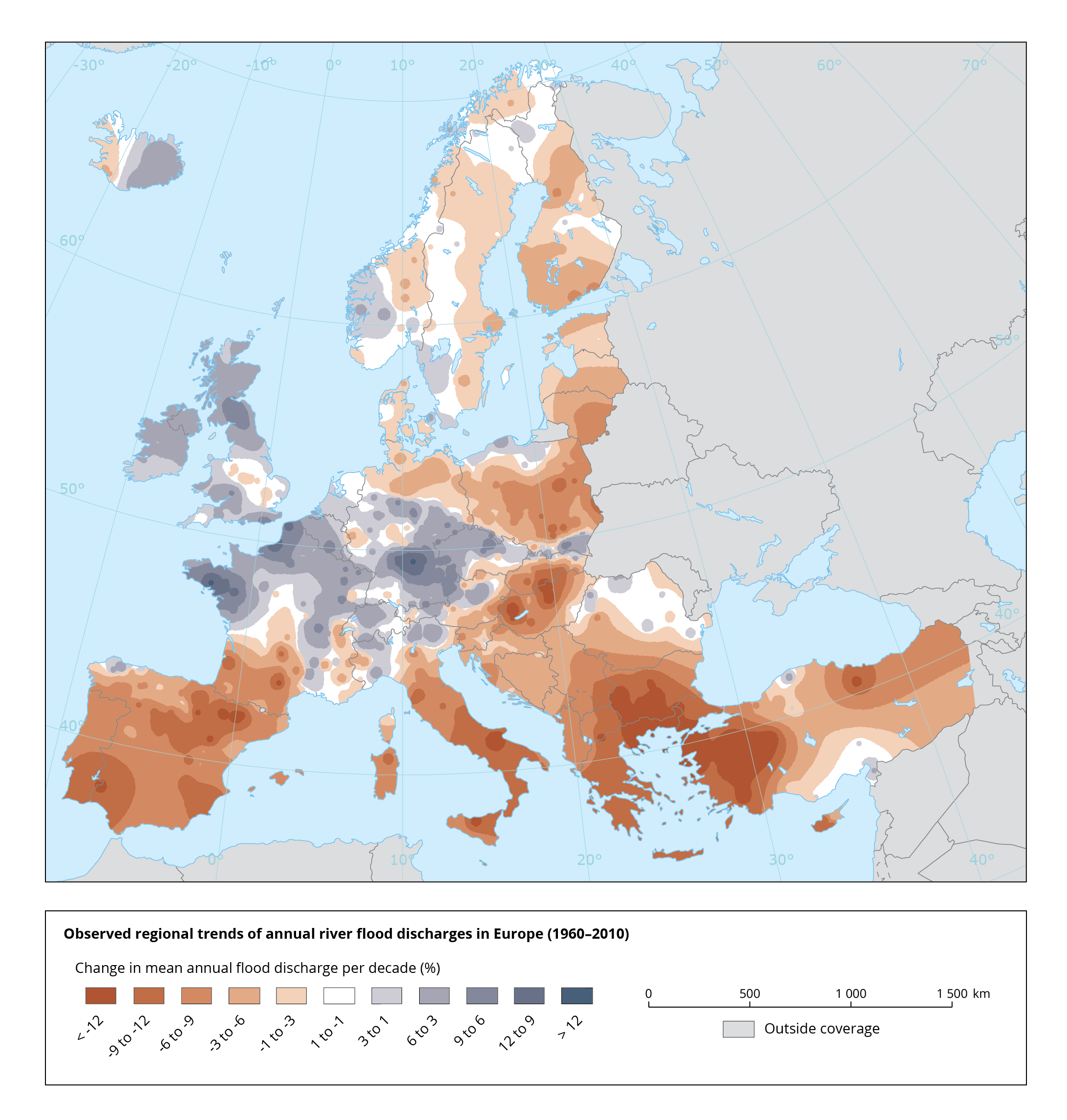 Observed regional trends in annual river flood discharges in Europe (1960–2010)